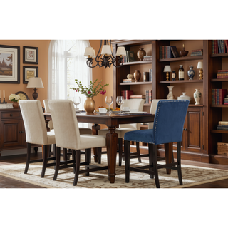 Sunvega Contemporary White Faux Marble Dining Table with 4 Blue Velvet Chairs