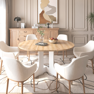 Sunvega Expandable Oval Dining Table with Removable Leaf and X-Shaped Base White