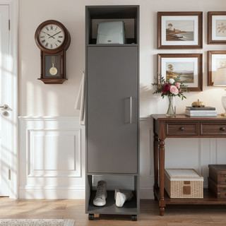 Sunvega White Modern Armoire with Full-Length Mirror and Three Shelves