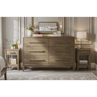 Sunvega Latte Elm Veneer Six Drawer Dresser with Cedar Lined Bottom