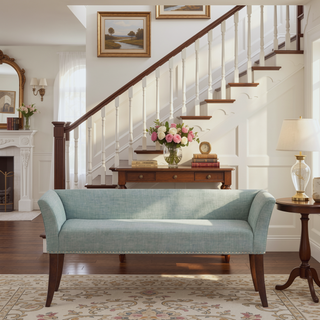 Sunvega Upholstered Cream Accent Bench with Padded Back and Flared Arms