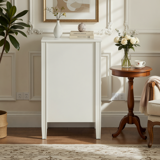 Sunvega Antique White Winston 2-Drawer Nightstand with Open Shelf and Fluted Legs
