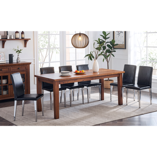 Sunvega Black Leather Chairs with Chrome Legs for Modern Minimalist Home Dining Set