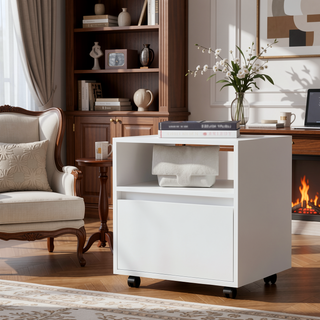 Sunvega White 1-Drawer Nightstand with Smooth Rolling Casters and Spacious Top Surface