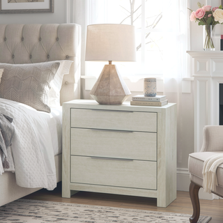 Sunvega Modern Transitional Beige Finish Nightstand with Three Wooden Drawers