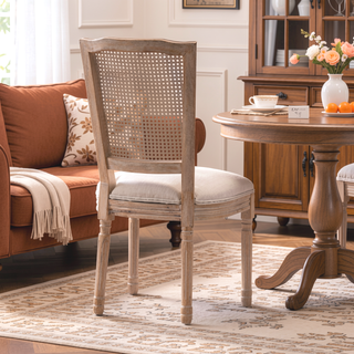 Sunvega French Style Solid Wood Frame Linen Fabric Oval Back Dining Chairs Set of 2