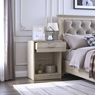 Sunvega Modern Light Gray Nightstand with One Drawer and Spacious Open Shelf