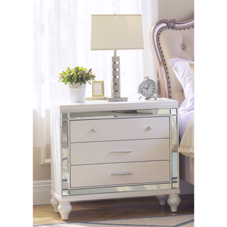 Sunvega Mirror Accented Modern Style Nightstand with Three Spacious Drawers in Silver