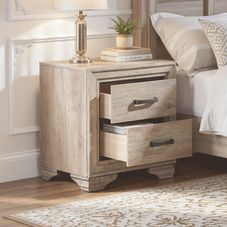 Sunvega Natural Finish Melamine Laminate Nightstand with 2 Dovetail Drawers