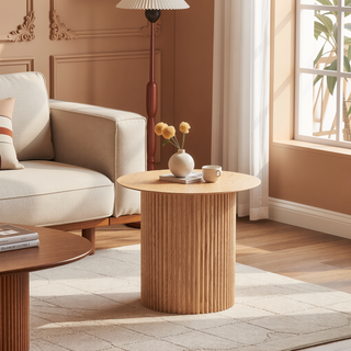 Sunvega Mid Century Modern Round Fluted Side Table for Living Room Bedroom
