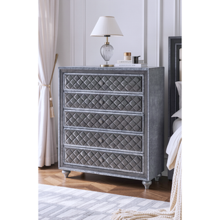 Sunvega Glam Velvet Tufted 5-Drawer Chest with Faux Crystal Knobs