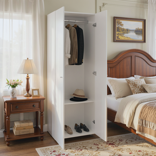 Sunvega 2-Door Black Armoire with Hanging Rod and Storage Shelf for Bedroom