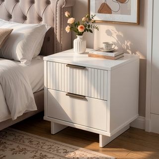 Sunvega Modern Glam Nightstand with Gold Steel Handles and Solid Wood Drawers