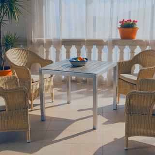 Sunvega Silver Gray Anodized Aluminum Faux Wood Square Patio Dining Table