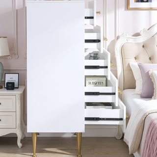 Sunvega White Wooden Storage Unit with Gold Accent and 5 Drawers for Bedroom