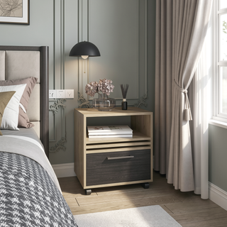Sunvega Mobile Nightstand with One Drawer and Open Shelf on Casters for Bedroom