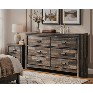 Sunvega Contemporary Brown Mix Finish Nightstand with Two Storage Drawers and Black Metal Pull