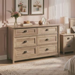 Sunvega Rustic Brown Finish Dresser with Six Roomy Drawers for Bedroom
