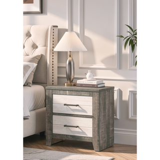 Sunvega Farmhouse Style Nightstand with Two-Tone Finish and Two Drawers