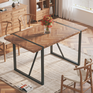 Sunvega Modern Simple Rectangular MDF Dining Table with Black Metal Legs for 4-6 People