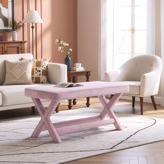 Sunvega Mid-Century Modern Velvet Upholstered Accent Bench with X-Crossed Legs
