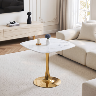 Sunvega Mid-Century Modern Square Dining Table with Black and Golden Tulip Pedestal Base