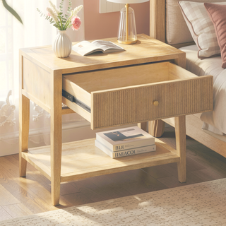 Sunvega Fleur Natural 1-Drawer Nightstand with Spacious Storage and Gold Pull