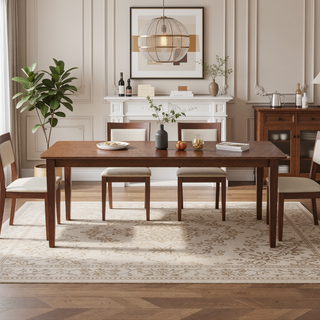 Sunvega Rubberwood Farmhouse Dining Table with Square Legs and Slatted Top
