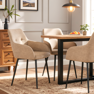 Sunvega Modern Beige Upholstered Dining Chairs with Wide Seat and Backrest