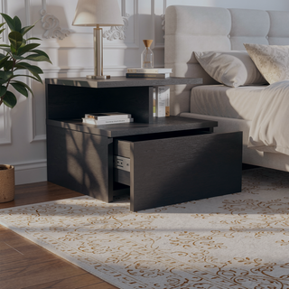 Sunvega Floating Nightstand with Drawer in Black Wengue Finish for Wall Assembly