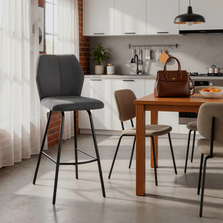 Sunvega 26 Inch Gray Faux Leather Counter Stool with Black Metal Frame