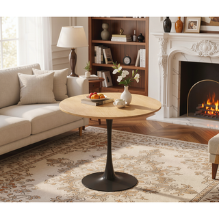 Sunvega Modern Round Dining Table with MDF Top and Sturdy Steel Base for Kitchen