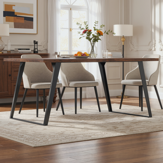 Sunvega Handcrafted Modern Industrial Walnut Veneer Dining Table for 6