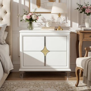 Sunvega Gold Accented Nightstand with Spacious Drawers and Acrylic Front Legs