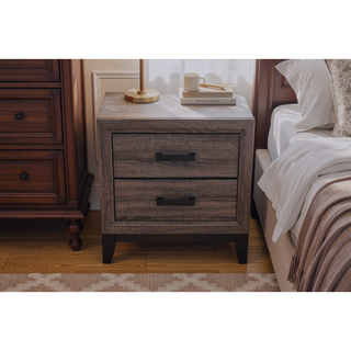 Sunvega Contemporary Rustic Gray Wood Nightstand with Two Smooth Gliding Drawers