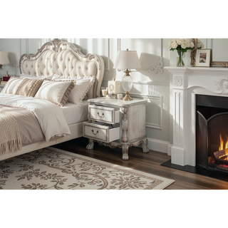 Sunvega Dresden Vintage Bone White Finish Nightstand with Two Spacious Felt-Lined Drawers