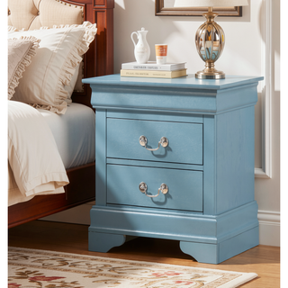 Sunvega Compact Teal Traditional Nightstand with Two Drawers for Storage