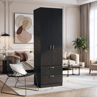 Sunvega 76 Inch High Armoire Wardrobe with 2 Drawers Double Door and Hanging Rod