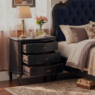 Sunvega Antique Black Nightstand with Three Spacious Storage Drawers