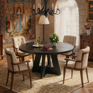 Sunvega 47 Inch Round Wood Dining Table with Walnut Finish for 4-6 Seating