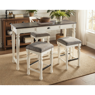 Sunvega 4 Piece Bar Set with Sofa Bar and 3 Counter Stools in Two-Tone Ivory Mocha