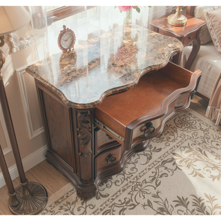 Sunvega Traditional Formal Style Nightstand with Genuine Marble Top and Three Drawers