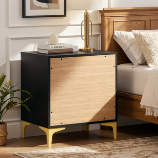 Sunvega Black and Gold 2-Drawer Nightstand with Spacious Storage and Metallic Accents