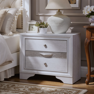Sunvega Contemporary Gray Nightstand with Silver Accents and Hidden Jewelry Drawer