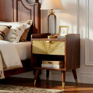 Sunvega Manila Gold One Drawer Nightstand with Clean Lines and Contemporary Aesthetic