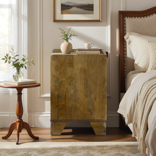 Sunvega Transitional Light Aspen Brown Nightstand with LED Light and USB Ports