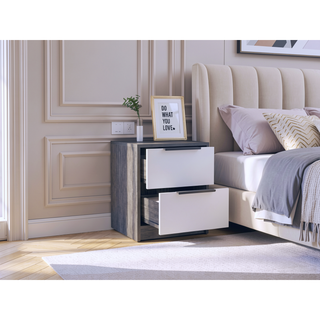 Sunvega Light Gray Nightstand with Two Drawers and Metal Handles for Bedroom