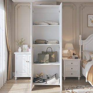 Sunvega Two Door Closet System with Fixed Shelves for Bedroom and Laundry Room Organization