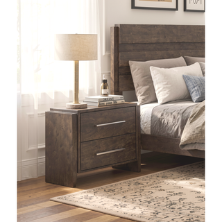 Sunvega Solid Rubberwood Nightstand with Two Drawers in Dark Walnut Finish