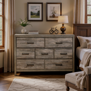 Sunvega Weathered Gray Finish Melamine Laminate 7 Drawer Bedroom Dresser